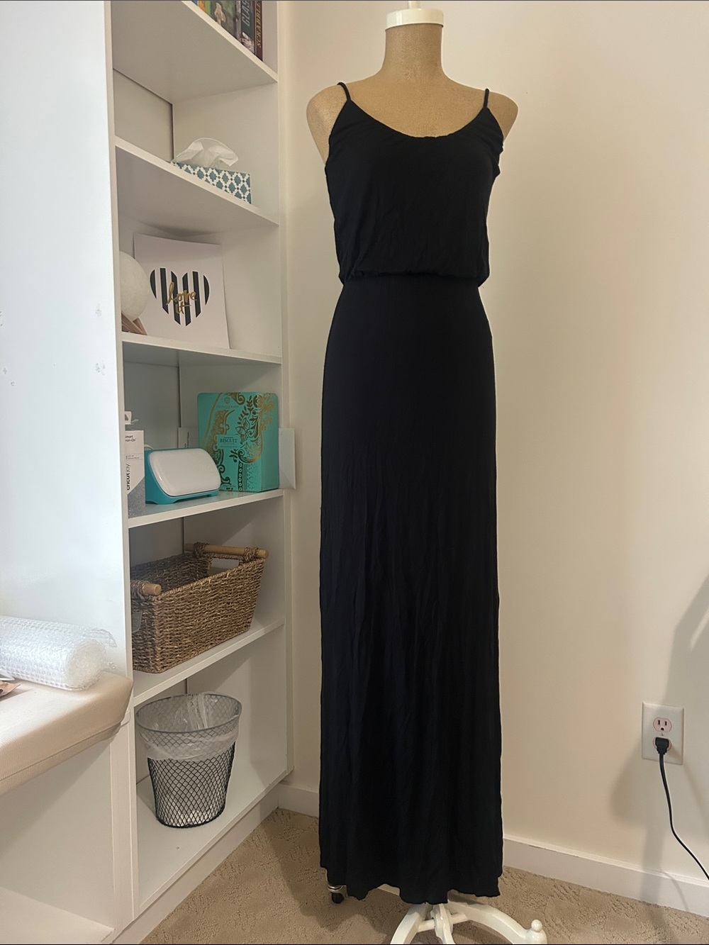 Revamped Black Maxi Slip Dress with Spaghetti Straps
